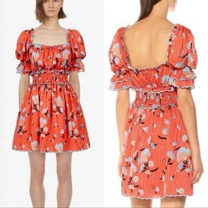 Self-Portrait Floral Smocked Prairie Milmaid Mini Dress Size US 4